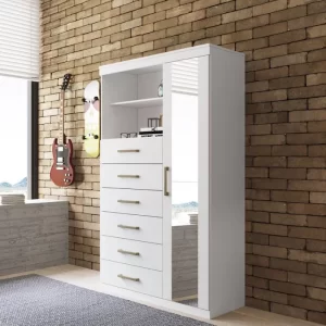 Multi-Cômoda 1 Porta 6 Gavetas Marabá com Espelho Branco