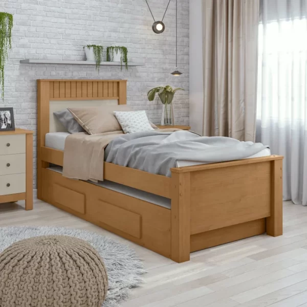 Bicama Solteiro 2 Gavetas Mdf Athenas Amêndoa Clean/Off White/Amêndoa Clean