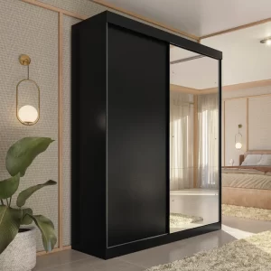 Guarda-Roupa Solteiro 2 Portas de Correr 2 Gavetas e Espelho Peônia Yescasa Preto Prime TX