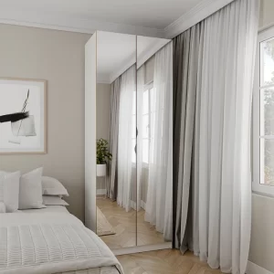Guarda Roupa Modulado com Espelho 2 Portas com Cabideiro e 2 Gavetas Hera CabeCasa MadeiraMadeira Branco Geada/Louro