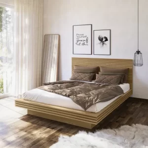 Cama Casal/Queen com Cabeceira e Mesa de Apoio Samambaia CabecasaMadeiramadeiraCarvalho