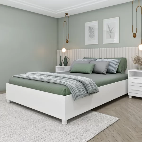 Cama Casal 193cm x 144cm em MDP Mônaco Branco/Neve