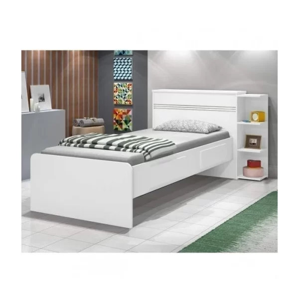 Cama Solteiro Jade com Baú 2 Gavetas Color Flex Branco