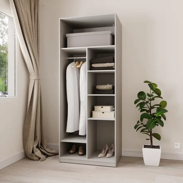 Guarda-roupa Modular 80cm sem Portas com Prateleiras Jade Cabecasa Madeiramadeira Cinza Urbano