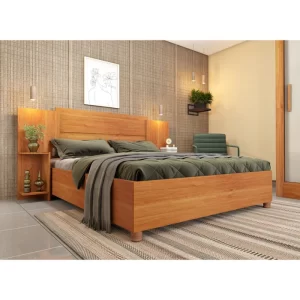 Cama Box Casal Queen 203cmx164cm Mônaco com Cabeceira Extensivel e 2 Mesas de Cabeceiras Cinamomo