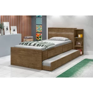 Cama Solteiro com Baú 2 Gavetas e Cama Auxiliar Jade Jequitiba