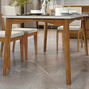 Mesa de Jantar 6 Lugares 160cmx90cm Monalisa Mel Natural/Off White
