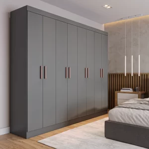 Guarda Roupa Casal 8 Portas 4 Gavetas Paris Espresso Móveis Cinza