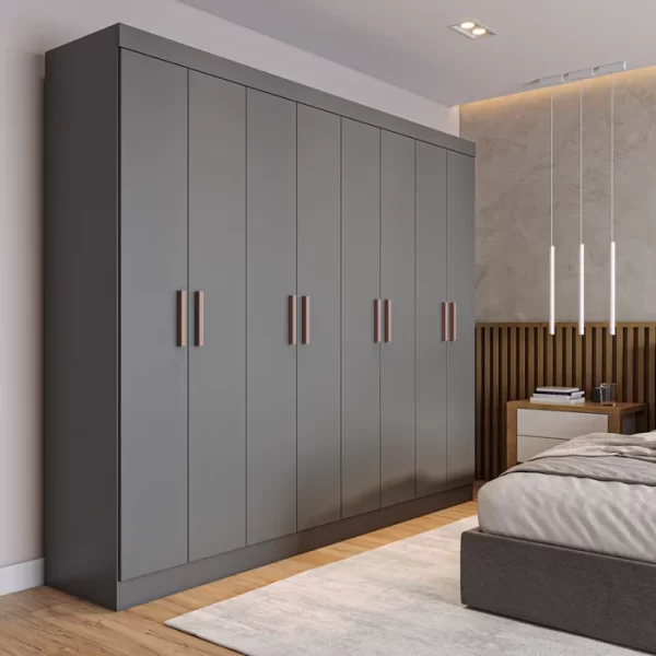 Guarda Roupa Casal 8 Portas 4 Gavetas Paris Espresso Móveis Cinza