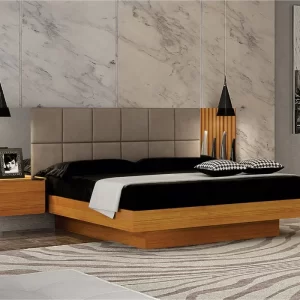 Cama Casal/Queen Cabeceira com 2 Mesas de Apoio e Espelho Braga Freijó