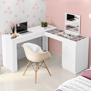 Escrivaninha Penteadeira de Canto 136x136cm com Espelho 1 Porta Star Branco