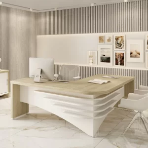 Mesa para Escritório em L Diretor em Tamburato Carvalho/Branco