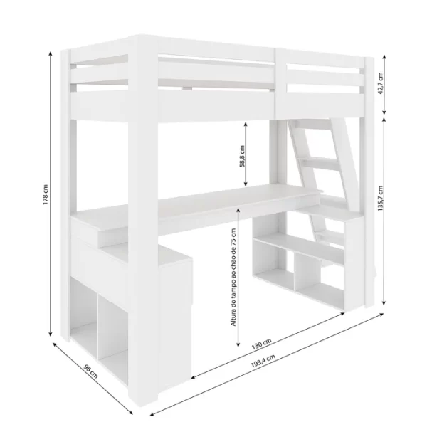 Cama Office Solteiro Adulto com Escrivaninha Star Light Casatema Branco Perfect Wood - Image 2