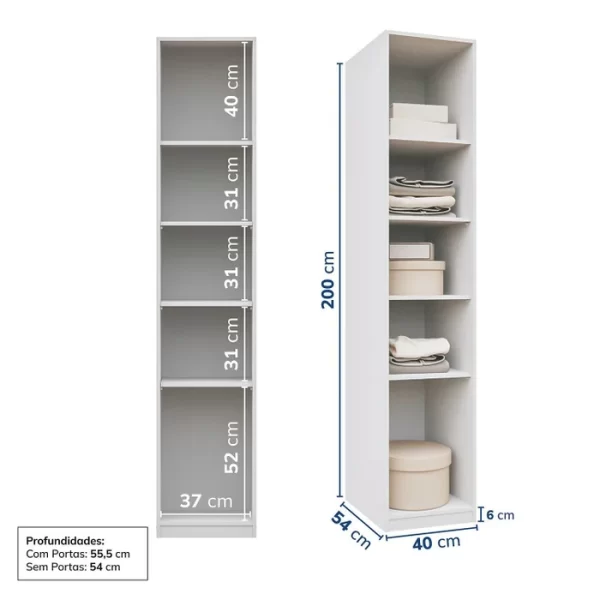 Guarda-roupa Modular 40cm 1 Porta com Prateleiras Jade Cabecasa Madeiramadeira Branco - Image 2
