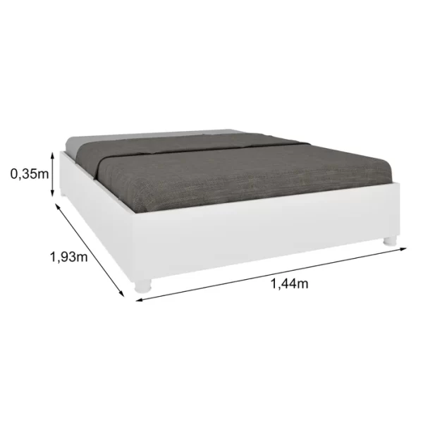Cama Casal 193cm x 144cm em MDP Mônaco Branco/Neve - Image 2