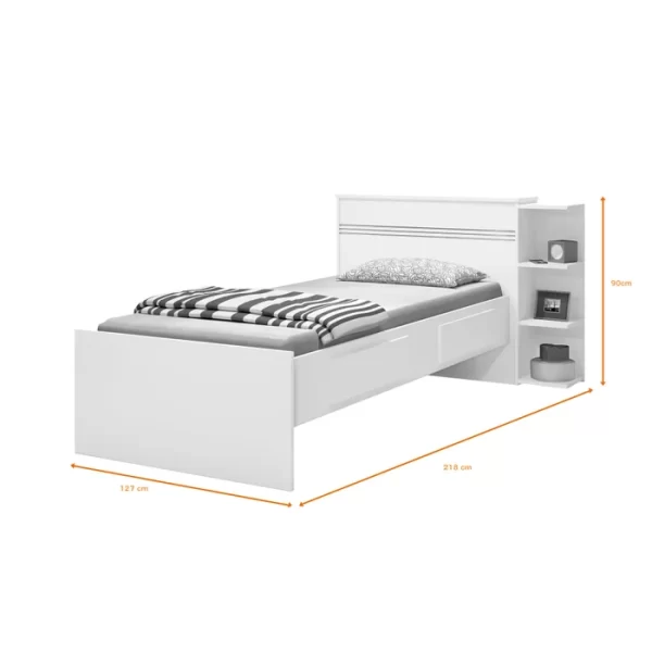 Cama Solteiro Jade com Baú 2 Gavetas Color Flex Branco - Image 2