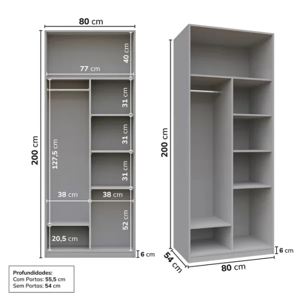 Guarda-roupa Modular 80cm sem Portas com Prateleiras Jade Cabecasa Madeiramadeira Cinza Urbano - Image 2