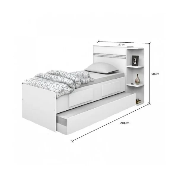 Cama Solteiro com Baú 2 Gavetas e Cama Auxiliar Jade Yescasa Branco - Image 2