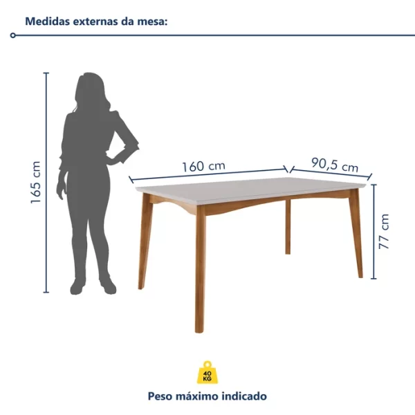 Mesa de Jantar 6 Lugares 160cmx90cm Monalisa Mel Natural/Off White - Image 2