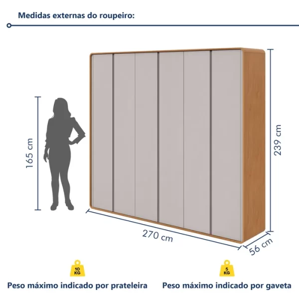 Guarda-roupa Casal Loop 6 Portas 100% MDF Amêndoa Clean/Off White - Image 2