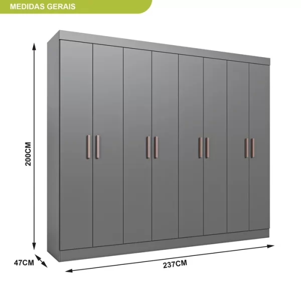 Guarda Roupa Casal 8 Portas 4 Gavetas Paris Espresso Móveis Cinza - Image 2