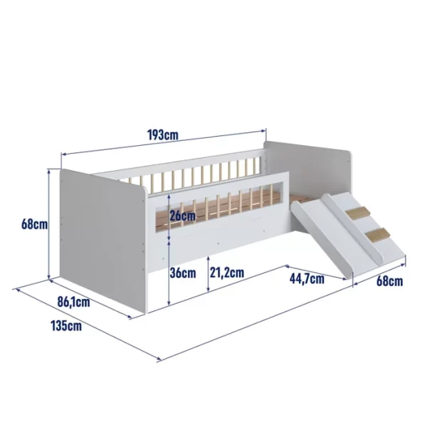 Cama Montessoriana de Solteiro com Escada e Escorrega Affetto Branco - Image 2