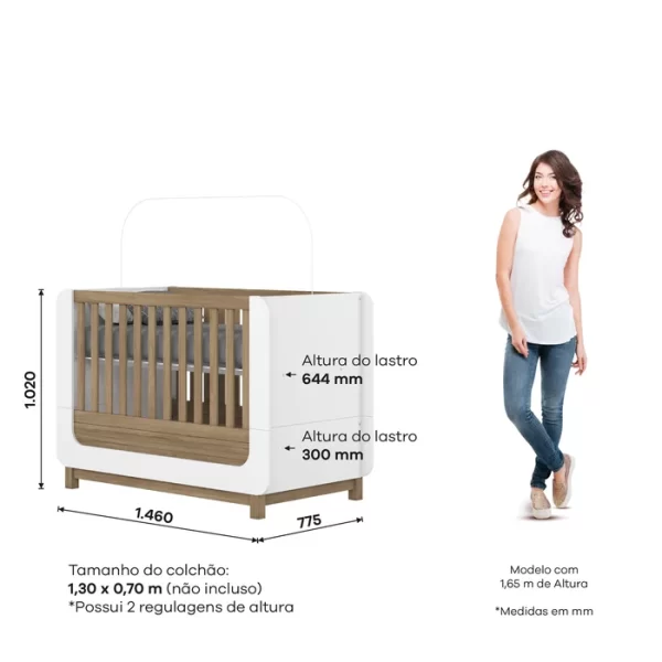Berço Mini Cama 2 em 1 Aconchego Branco/Jequitibá - Image 2