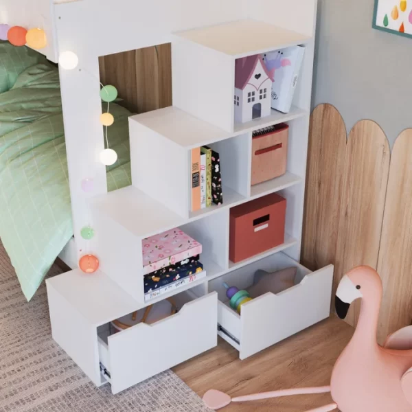 Beliche Infantil com Escada Nichos Gavetas Laterais e Gavetões Inferiores Branco - Image 3