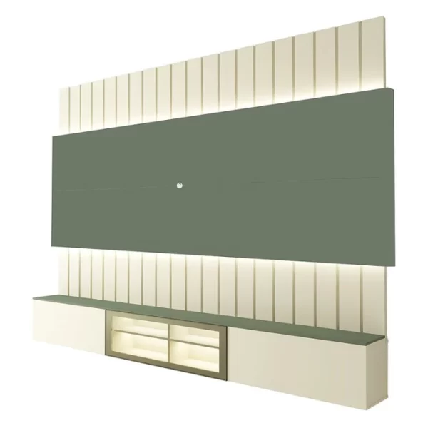 Estante Home para Tv até 85 Polegadas com Led 230cm Soberano Reflecta 100% MDF Off White/Verde Bellagio - Image 3