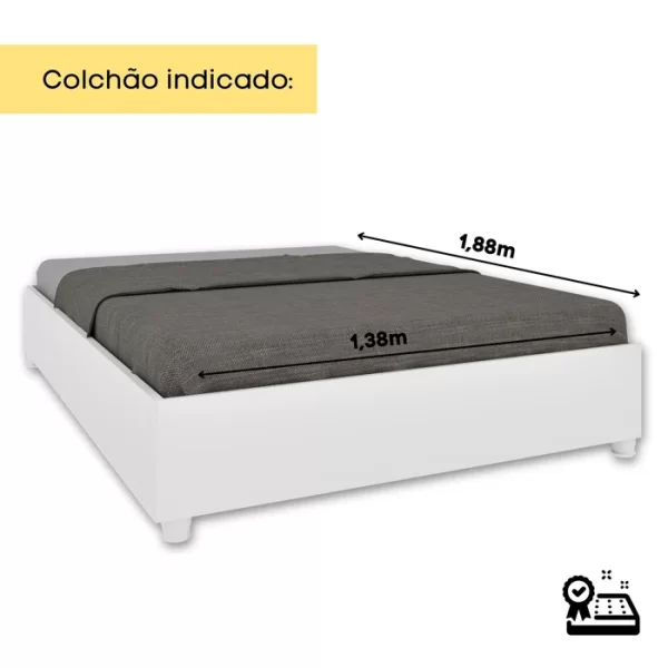 Cama Casal 193cm x 144cm em MDP Mônaco Branco/Neve - Image 3