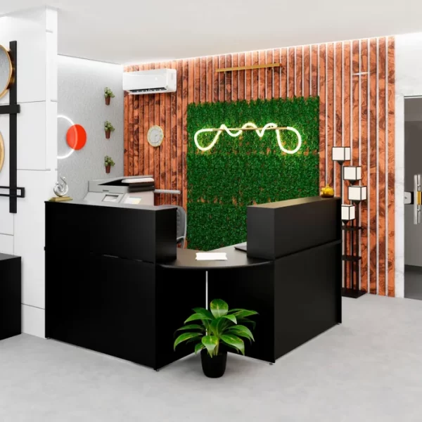 Balcão Atendimento De Canto Em L Recepção Consultório 120x60cm Preto - Imagem 3
