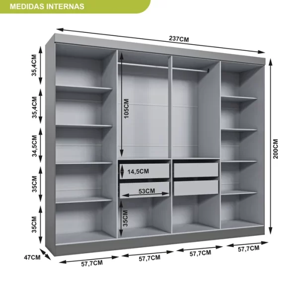 Guarda Roupa Casal 8 Portas 4 Gavetas Paris Espresso Móveis Cinza - Image 3