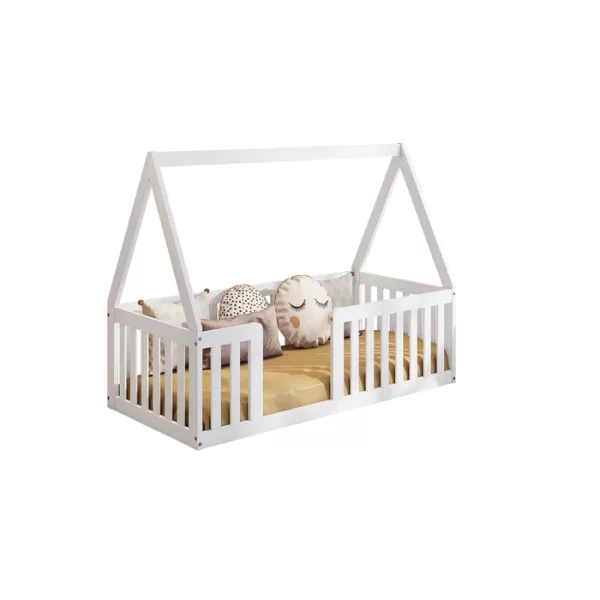 Mini Cama Montessoriana Com Grade e Telhado Giulia Casatema Branco - Image 3