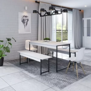 Conjunto Mesa de Jantar com 2 Bancos Estilo Industrial Active Yescasa Branco Chess