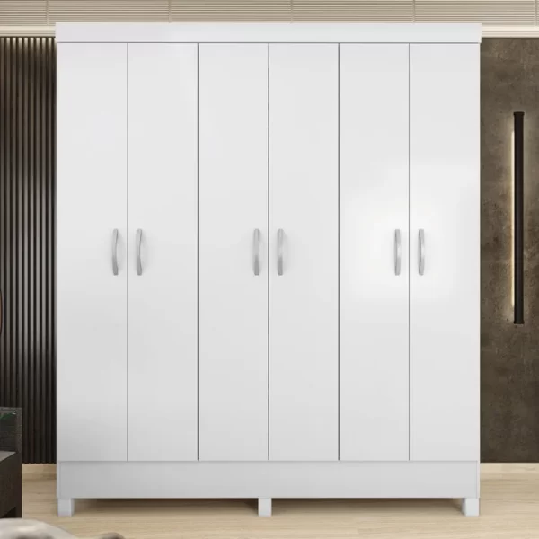 Guarda-Roupa Casal 6 Portas Falco Yescasa Branco Fosco Liso - Image 2