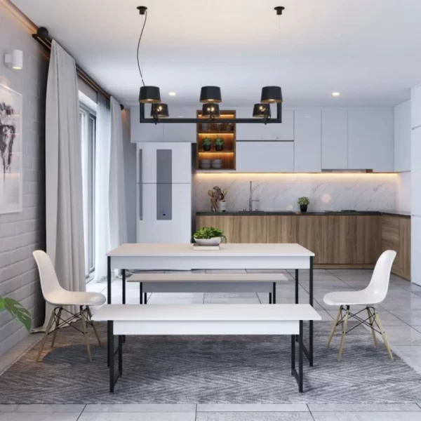 Conjunto Mesa de Jantar com 2 Bancos Estilo Industrial Active Yescasa Branco Chess - Image 3
