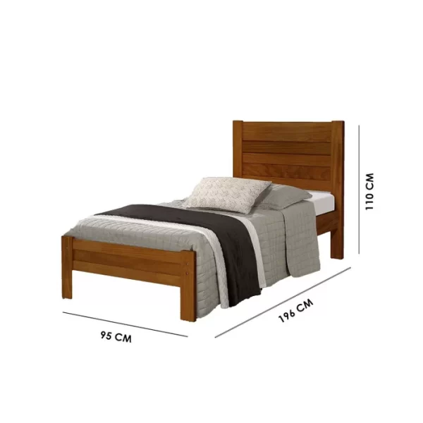 Cama Solteiro em Madeira Maciça Castanho - Image 2