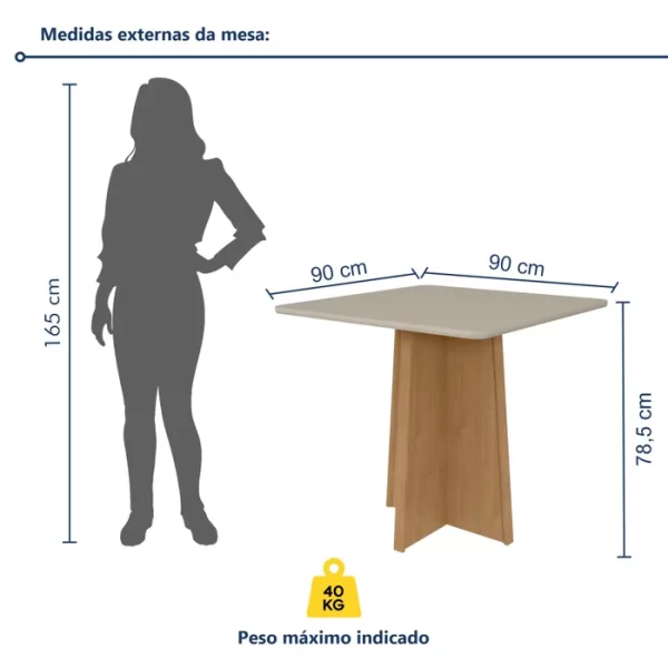 Mesa de Jantar Quadrada 4 Lugares Tampo MDF Celebrare Amêndoa Clean/Off White - Image 2