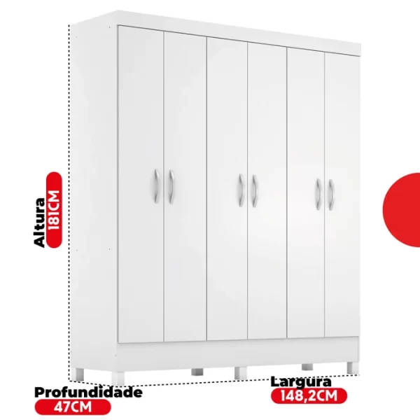 Guarda-Roupa Casal 6 Portas Falco Yescasa Branco Fosco Liso - Image 3