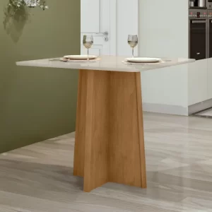 Mesa de Jantar Quadrada 4 Lugares Tampo MDF Celebrare Amêndoa Clean/Off White